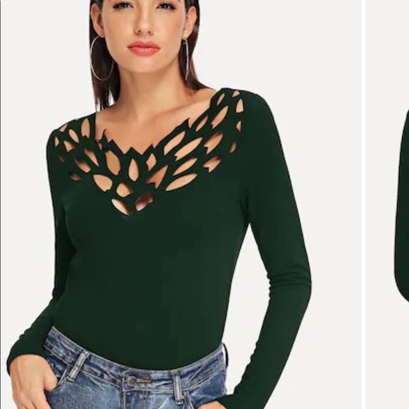 Laser cut tee in bottle green - Picture 2 of 4